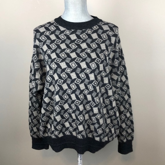 Pronto- Uomo Vintage Italian Wool Blend Geometric Print Grandpa Sweater - Picture 8 of 12